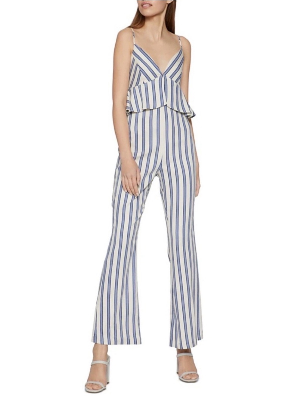 BCBGeneration Striped Blue & White Wide-Leg Jumpsuit
